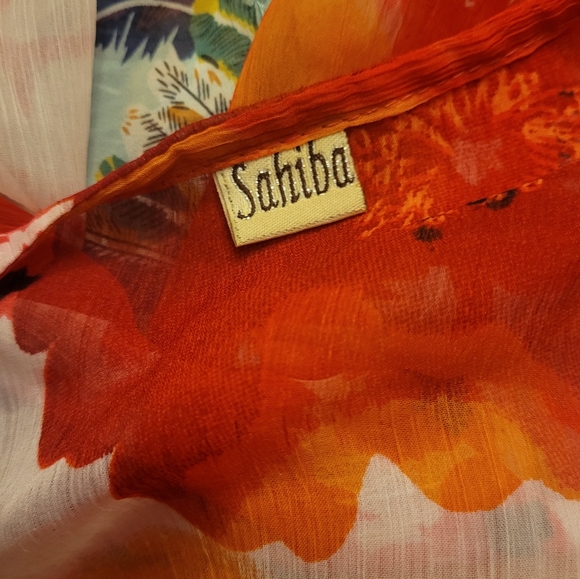 Sahiba Sheer Dress Vintage Red Beaded Orange Floral India Coverup Tunic M - Picture 6 of 7